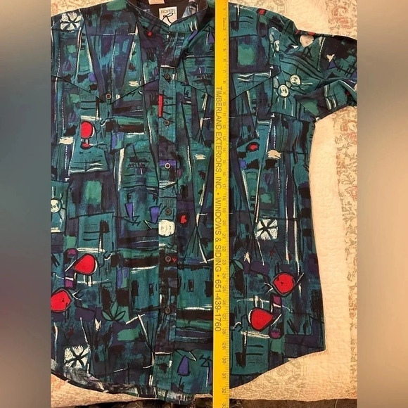 Roper Vintage Western Rodeo Shirt Abstract 90s Print Rare. Size XL 17 1/2 x 35 - Picture 6 of 9